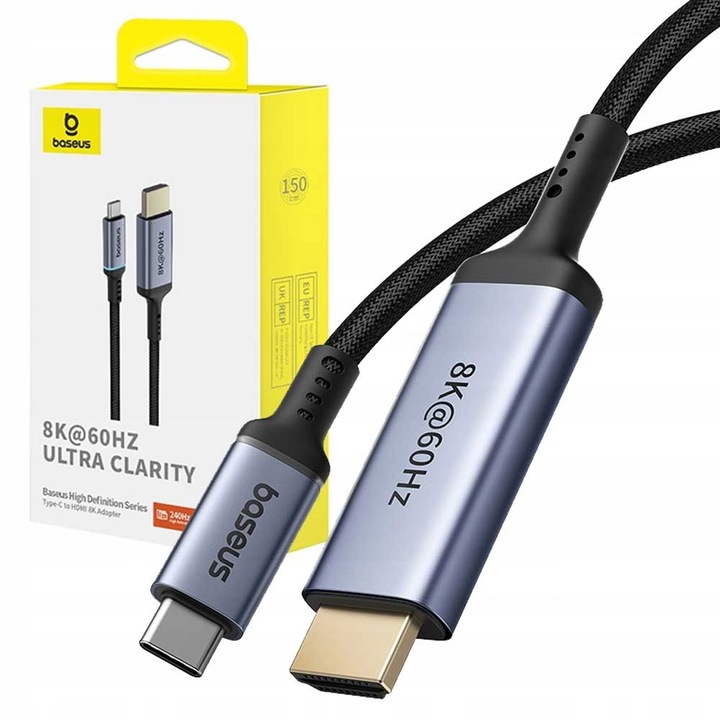 BASEUS KABEL USB C/HDMI 8K 60Hz UHD THUNDERBOLT ADAPTER MOCNY PRZEWÓD 1,5m