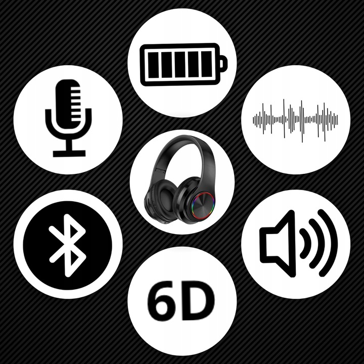 SŁUCHAWKI BEZPRZEWODOWE B39 BLUETOOTH MP3 NAUSZNE MIKROFON RGB DLA DZIECKA