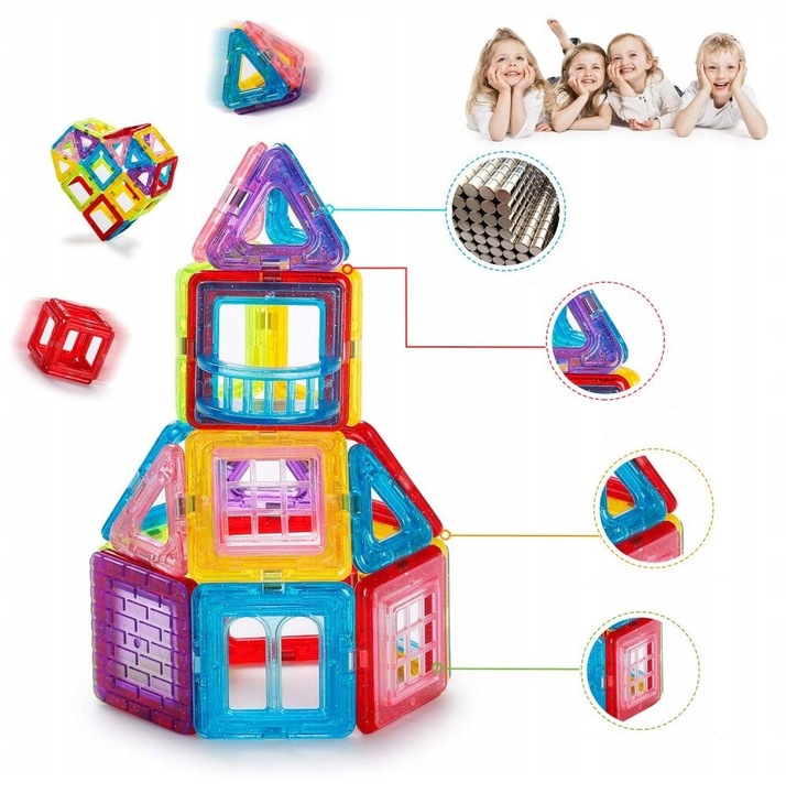 ZESTAW DUŻE KLOCKI MAGNETYCZNE KONSTRUKCYJNE 3D PANELE MAGNETIC TILES 70 EL