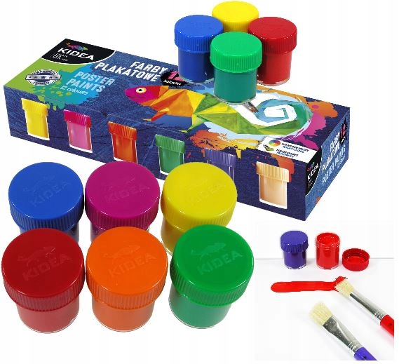 Farby plakatowe szkolne KIDEA 12 kolorów intensywnych 20ml