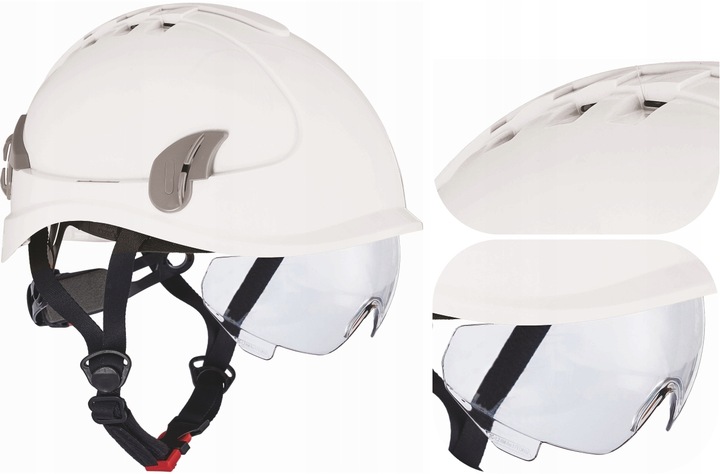 KASK OCHRONNY HEŁM WENTYLOWANY Z OKULARAMI BIAŁY KASK BUDOWLANY BHP LEKKI