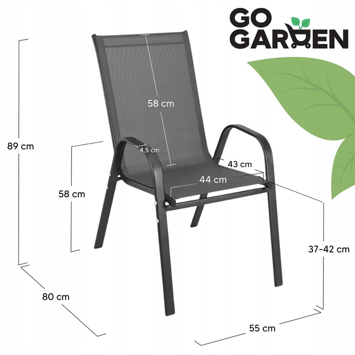 KRZESŁO OGRODOWE METALOWE TARASOWE BALKONOWE FOTEL TARAS BALKON SZARE 4 SZT