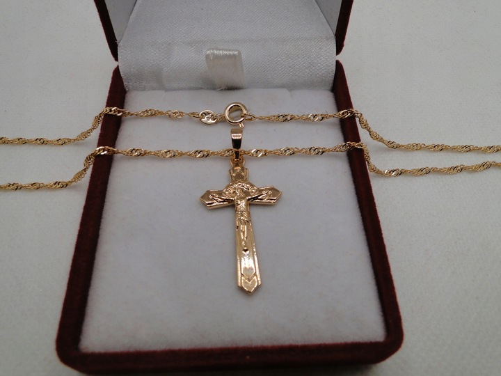 Złoty łańcuszek stal chirurgiczna z krzyżykiem