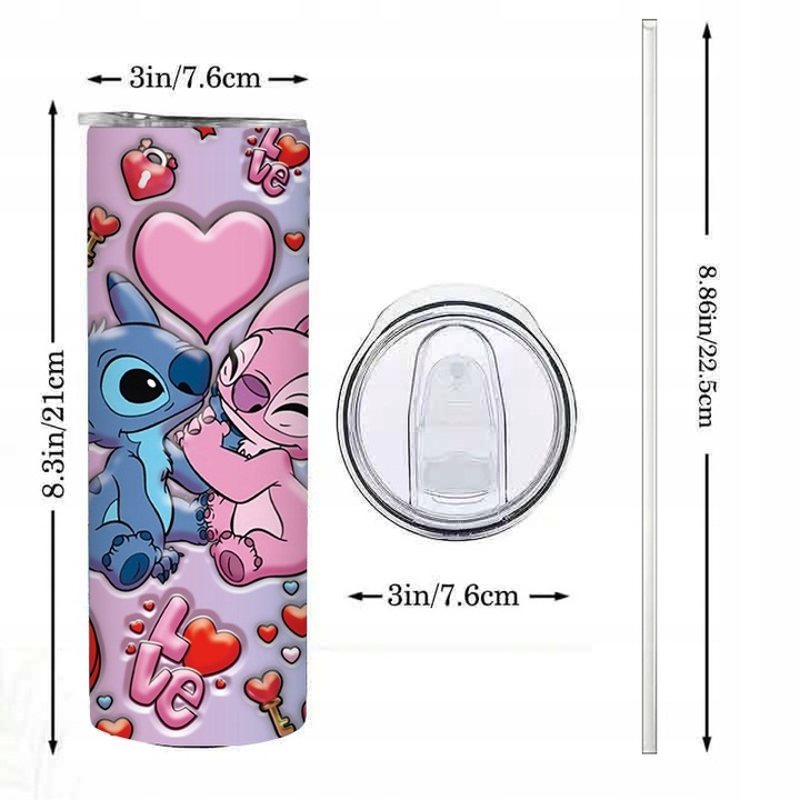 Butelka na Wodę ze Stali Nierdzewnej z Motywem Stitch i Aniołek 20oz