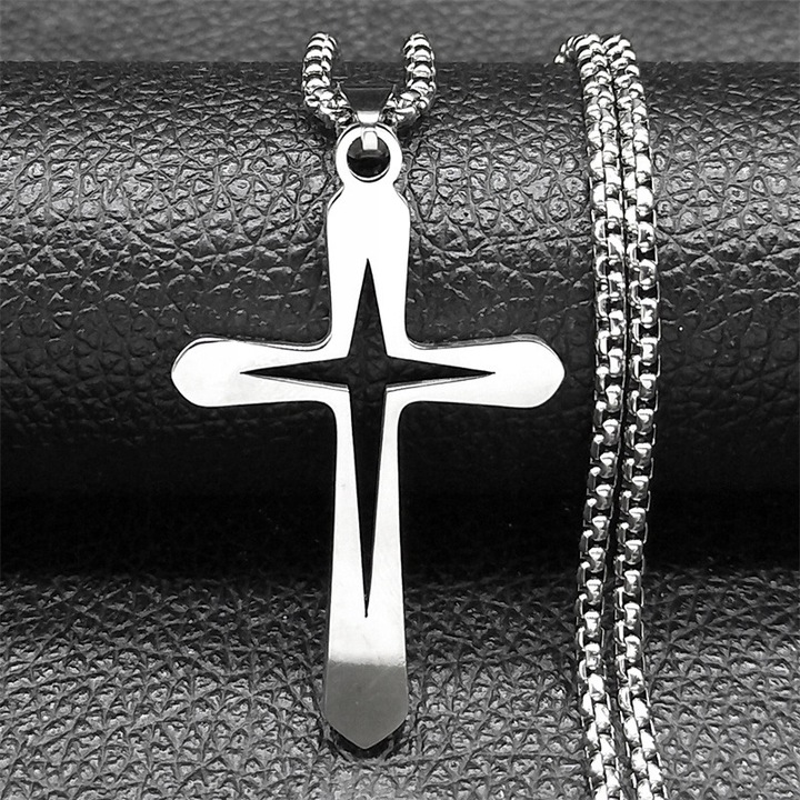 ŁAŃCUSZEK Z KRZYŻYKIEM Srebrny Męski Krzyż Łańcuch Naszyjnik WŁOSKI GRATIS