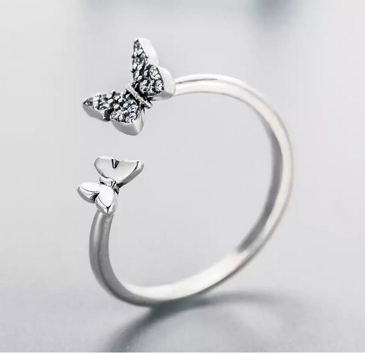 Pierścionek srebrny motyle regulowany +pudełko