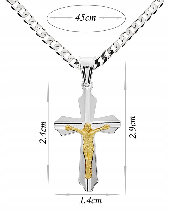 Komplet komunijny łańcuszek z krzyżem srebro 925 pozłacany wizerunek 45 cm