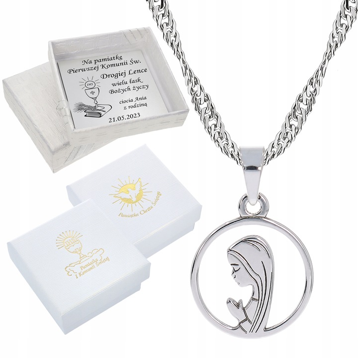 ŁAŃCUSZEK SREBRNY MEDALIK KOMUNIJNY MATKA BOSKA 50