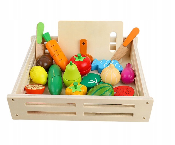 KLOCKI MAGNETYCZNE DREWNIANE OWOCE WARZYWA KLOCKI DUŻY ZESTAW MONTESSORI