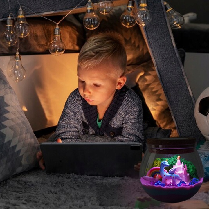 ZESTAW KREATYWNY JEDNOROŻEC MAGICZNE TERRARIUM AKWA DIY LAMPKA LED KRYSZTAŁ