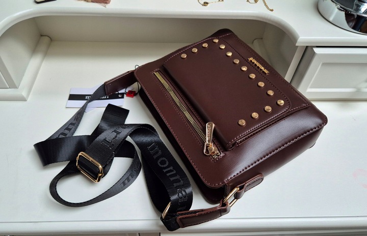 TOREBKA BRĄZOWA LISTONOSZKA MONNARI PASEK LOGO