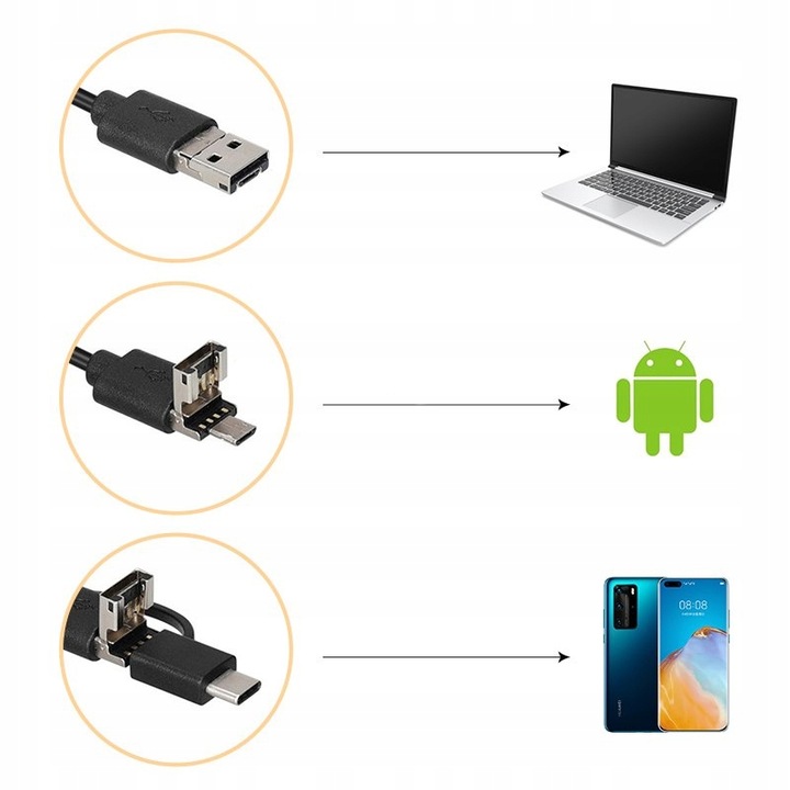 KAMERA ENDOSKOPOWA INSPEKCYJNA ANDROID PC APP USB-C 3.9mm 3.5m 6 LED IP67