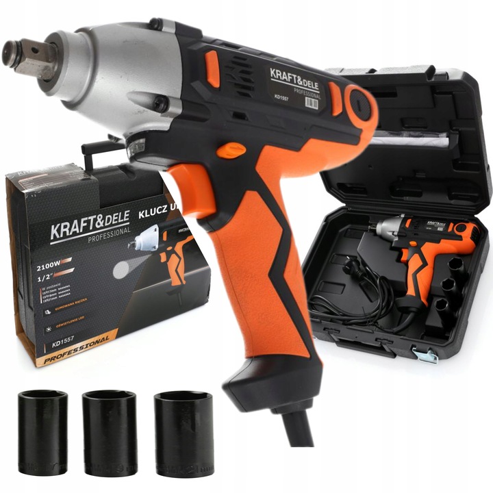 ELEKTRYCZNY KLUCZ UDAROWY 2100W 800Nm 1/2" WALIZKA +3 NASADKI KRAFT KD1557