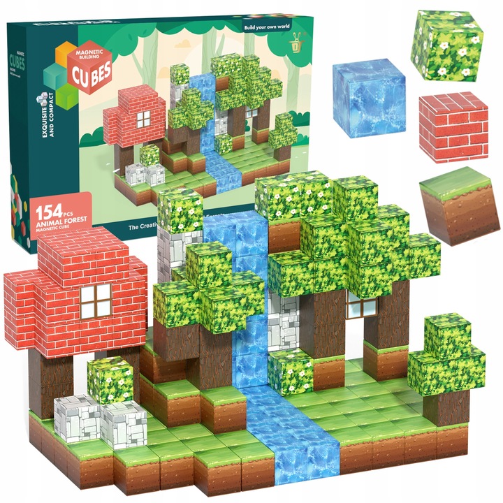 Klocki magnetyczne 3D kostki budowlane sześciany Piksele DUŻY Zestaw 154 el