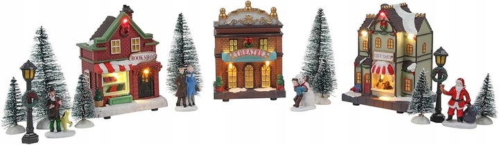Wioska swiateczna LED Christmas Village zestaw 14 elementow z oswietleniem