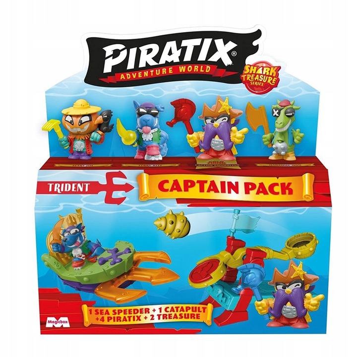 PIRATIX SHARK TREASURE CAPTAIN PACK POJAZD MORSKI ZESTAW FIGURKA KATAPULTA