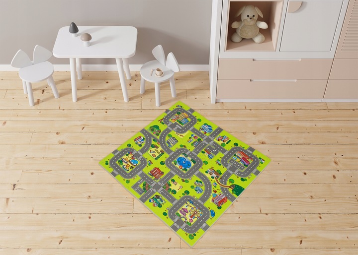 MATA PIANKOWA EDUKACYJNA PUZZLE GRUBE 1 CM MIASTO ULICE DROGI DLA DZIECI