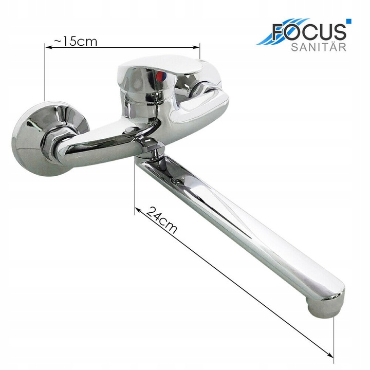 BATERIA KUCHENNA ŚCIENNA UMYWALKOWA OBROTOWA DŁUGA WYLEWKA KRAN DO KUCHNI