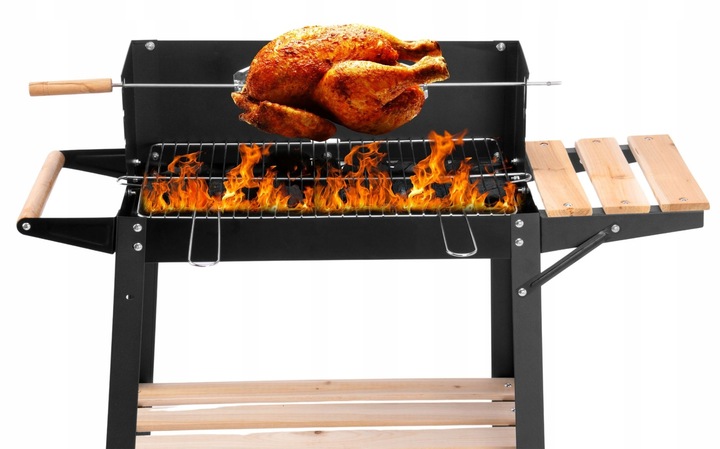 NA MAJÓWKĘ Grill Ogrodowy Węglowy Duży Na Kołach Mobilny Drewniane Półki
