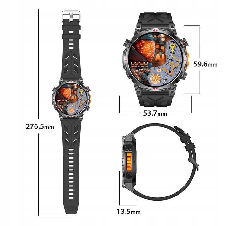 SMARTWATCH MĘSKI ZEGAREK CHAT GPT GPS ROZMOWY SPORT 650mAh 2 paski MENU POL