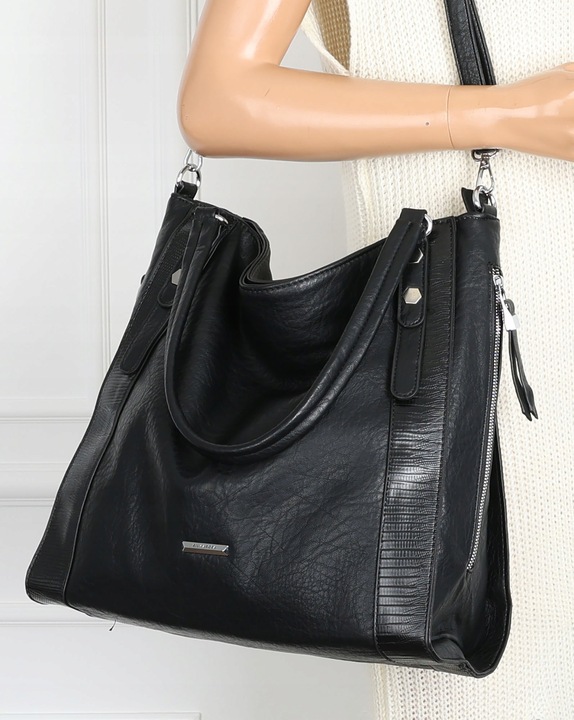 Torebka Damska Listonoszka Worek Shopper Duża na Ramię SR25305S Czarna