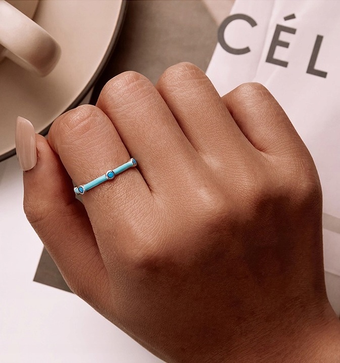 Pierścionek turkusowy regulowany srebro +pudełko