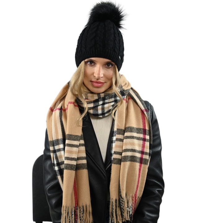 Czapka damska zimowa Ciepła dwuwarstwowa z polarem Pompon POLSKA Produkcja