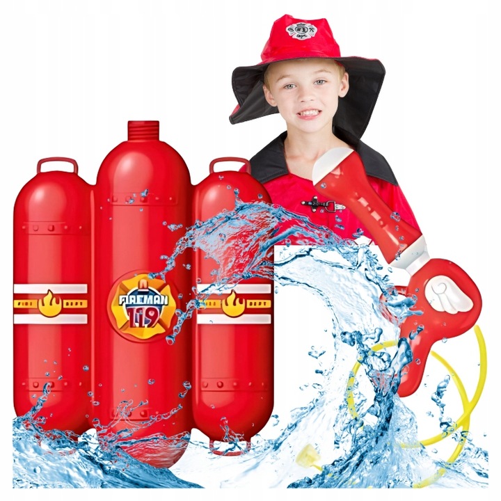 KASK STRAŻACKI Interaktywny + PISTOLET na WODĘ ze zbiornikiem MAŁY STRAŻAK