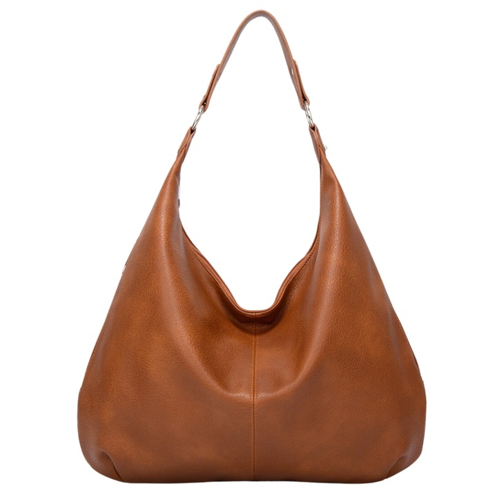 Damska Torebka Skórzana Brązowa Worek Pojemna A4 Duża Na Ramię Pasek Skóra