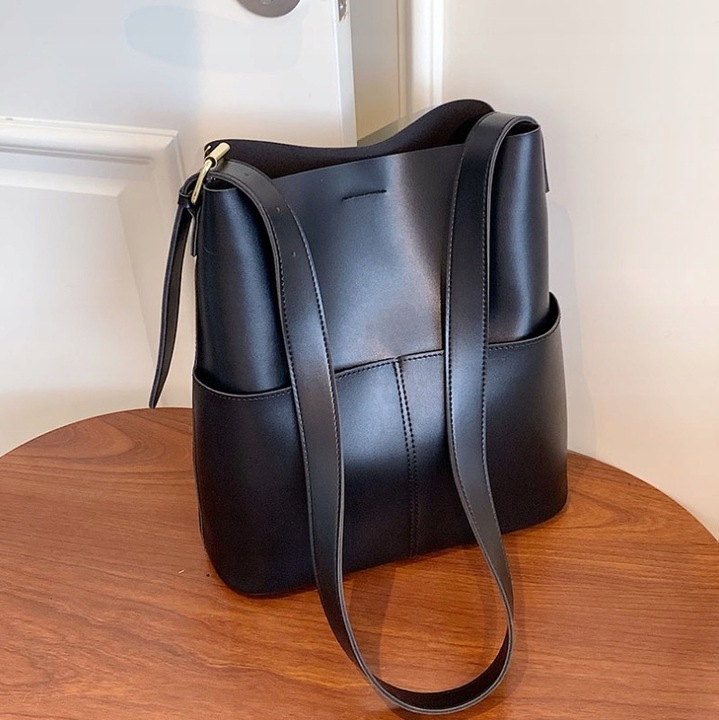 Torebka Damska Szoperka CZARNA Torba na Ramię Pojemna Shopper A4 Eko Skóra