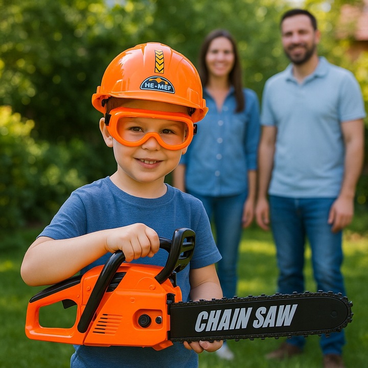 Piła Spalinowa Motorowa Dla Dzieci na Baterie + KASK RĘKAWICE OKULARY