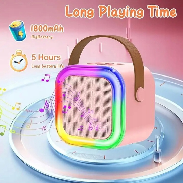 ZESTAW GŁOŚNIK BLUETOOTH PRZENOŚNY KARAOKE RGB 2 MIKROFONY USB SD MINI JACK