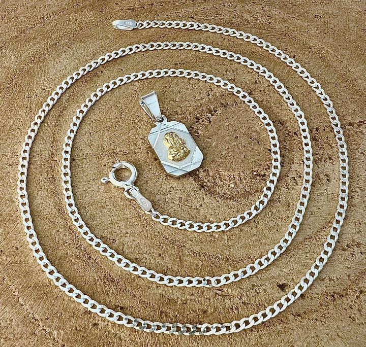 Srebrny medalik Matka Boska 925 + łańcuszek 45 cm komunia / chrzest prezent