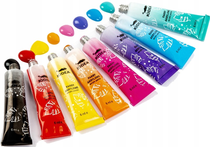 Farby akrylowe Kidea 24 szt. x 6 ml WYSOKIE KRYCIE niezwykle wydajne szkoły