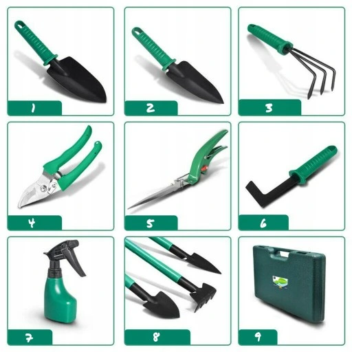 ZESTAW NARZĘDZI OGRODNICZYCH 10w1 ŁOPATKA GRABKI MOTYCZKA PAZURKI SEKATOR