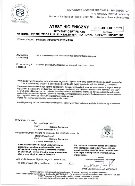 GLIKOL PROPYLENOWY PŁYN SOLARNY -35C 10L EKO NIEZAMARZAJCY EKOLOGICZNY