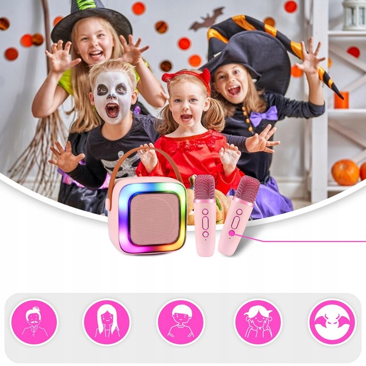 2 MIKROFONY USB JACK GŁOŚNIK PRZENOŚNY ZESTAW DO KARAOKE RGB BLUETOOTH