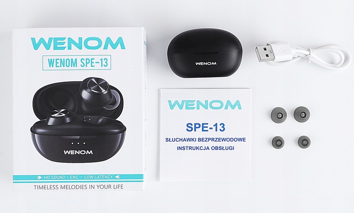 SŁUCHAWKI BEZPRZEWODOWE WENOM SPE-13 BT 5.3 WODOODPORNE 2 mikrofony że oo