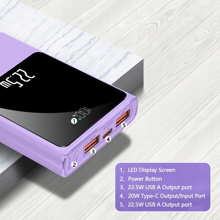 POWERBANK 10000MAH MOCNA SZYBKA ŁADOWARKA 22,5W 2XUSB A/USB-C WYŚWIETLACZ L