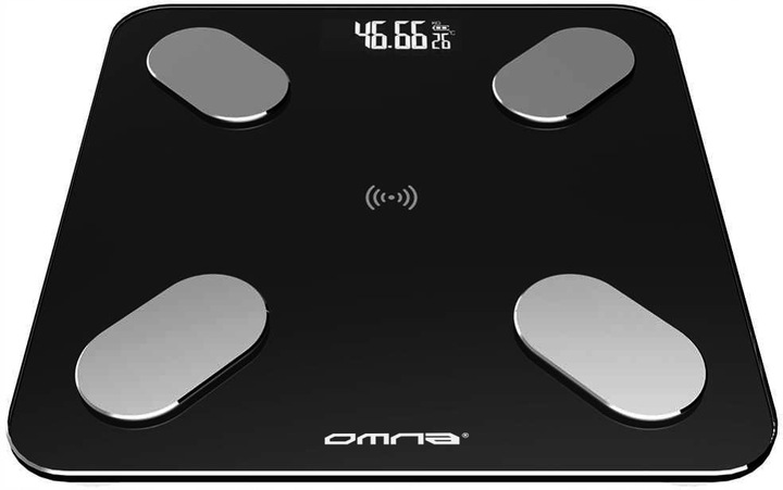 Inteligentna waga łazienkowa smart szklana OMNA aplikacja, miarka i baterie