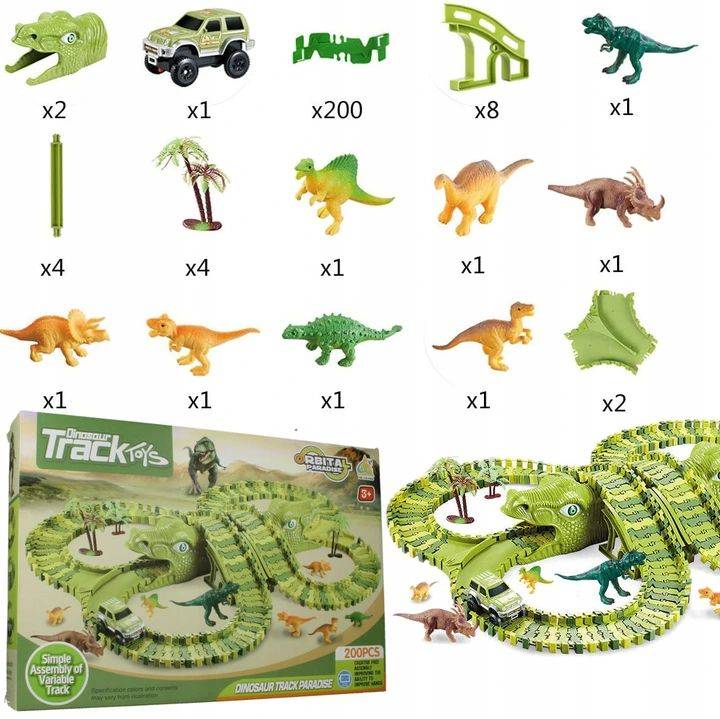 OGROMNY TOR SAMOCHODOWY DINOZAURY PARK DINOZAURÓW XXL 300 cm + AUTKO TUNEL