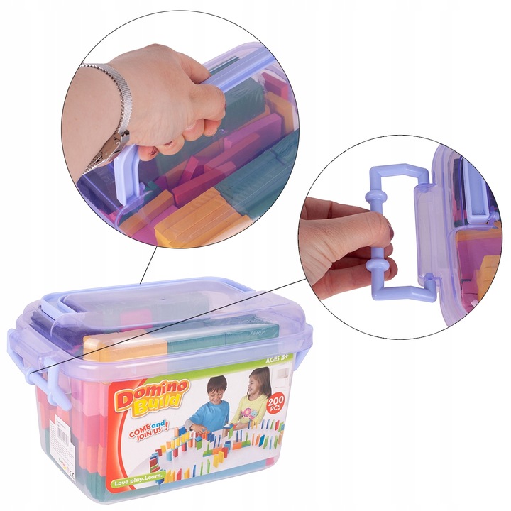 KLOCKI DOMINO KOLOROWE DREWNIANE EDUKACYJNE GRA ZRĘCZNOŚCIOWA 200 ELEMENTÓW