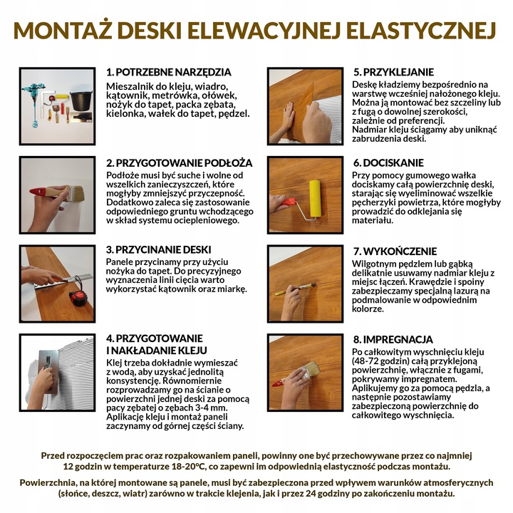 ZESTAW DESKA ELEWACYJNA ELASTYCZNA IMITACJA DREWNA 1M2 18 KOLORÓW DO WYBORU