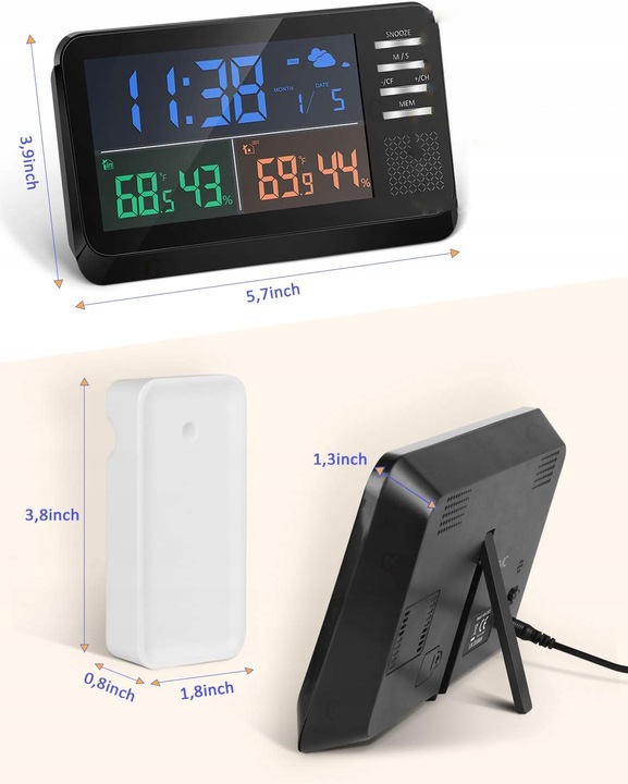 Bezprzewodowa Stacja Pogodowa Zegar Termometr Data