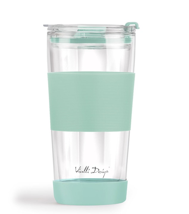 Szklany kubek do kawy ze słomką Vialli Design FUORI 600ml 30428 (miętowy)