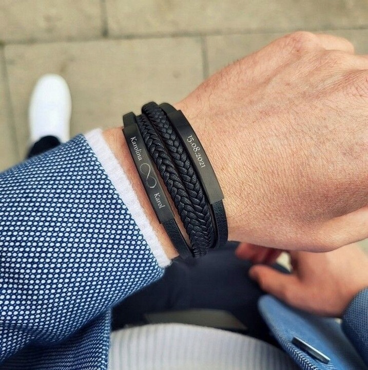 Bransoletka skórzana PODWÓJNA dzień OJCA dla TATY SYNA z GRAWEREM prezent