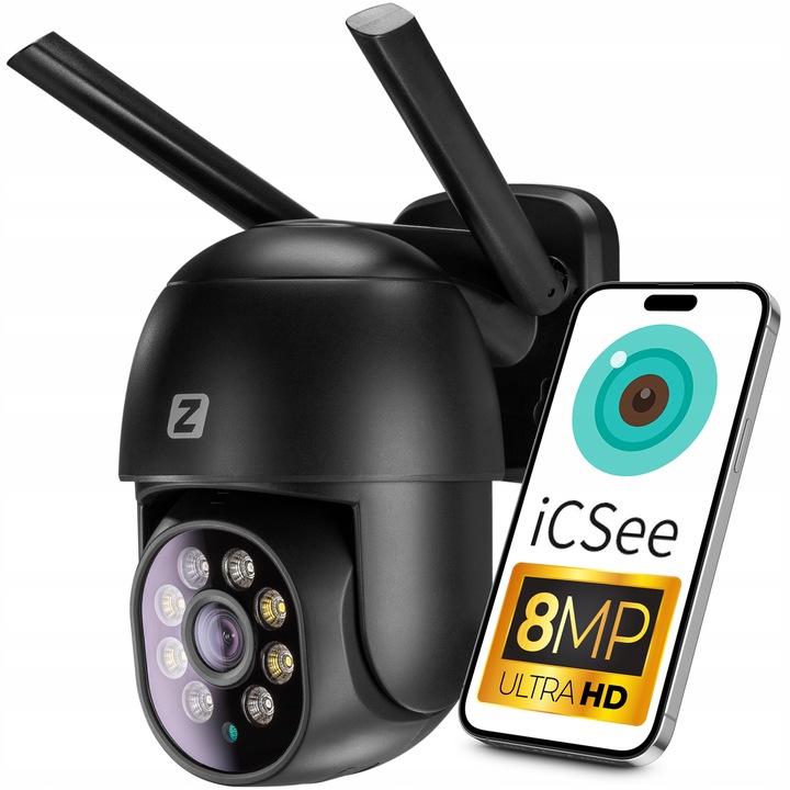 ZEWNĘTRZNA KAMERA OBROTOWA IP 8MPx UHD 2160p 4K WiFi CZARNA 4xZOOM