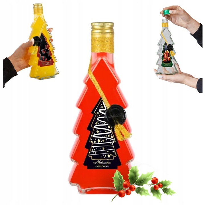 5x Butelki CHOINKA 500ml ZDOBIONA ŚWIĄTECZNA butelki na święta prezent
