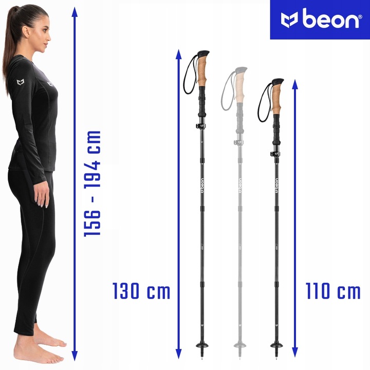 KIJE TREKKINGOWE SKŁADANE KARBONOWE KIJKI W GÓRY WŁÓKNO WĘGLOWE BEON CARBON