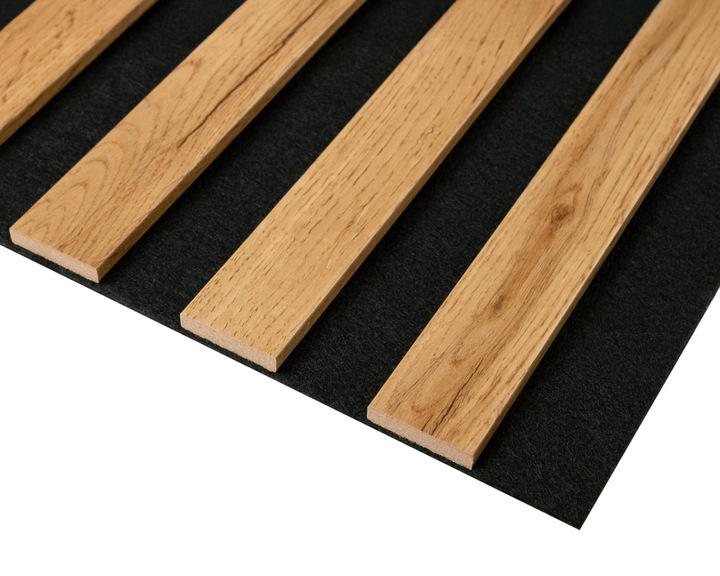 Lamele ścienne 54x260 cm, akustyczne na czarnym filcu - Dąb Wotan 279